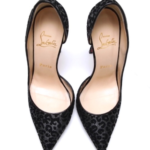 CHRISTIAN LOUBOUTIN Black Pumps D'Orsay IRIZA Leopard Velvet Fabric 37.5 $800 - Picture 9 of 16